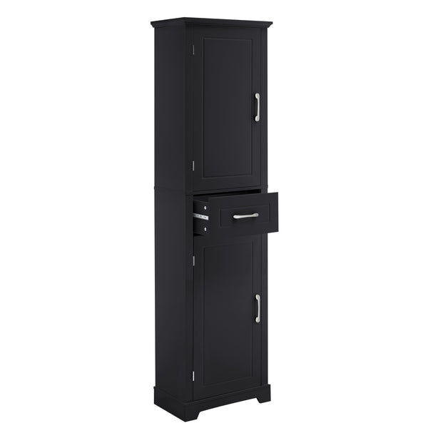 English Elm Tall Bathroom Storage Cabinet with Slim Profile, Adjustable Shelves, Anti-Tip Safety & Painted MDF Finish Black N725P246463B