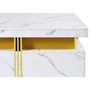 English Elm Modern White & Gold Square Storage Coffee Table with 4 Drawers, MDF Pedestal, Sleek Modern Accent Table CH306808AAK
