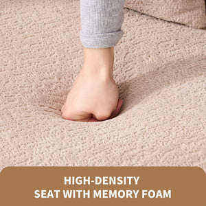 English Elm LY-025S Curved Loveseat Sofa Compact 65" chenille upholstery, 30D foam with spring core, 300lb capacity, 3 pillows, apartment-friendly Apricot Cream W2231P292607