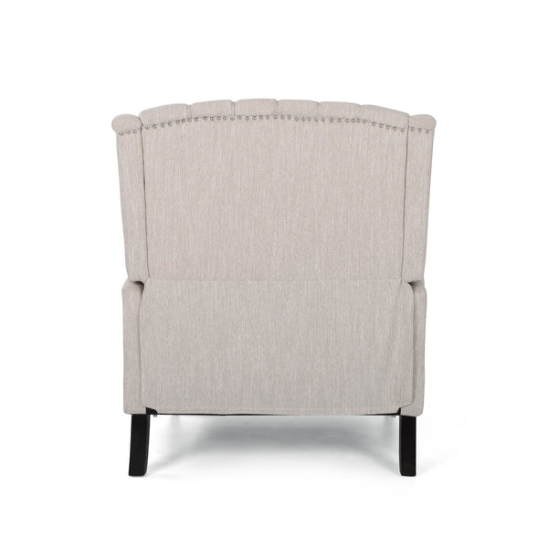 English Elm Christopher Knight Home® - Push Back Recliner Chair with Nailhead Trim and Tufted Wingback, Oversized Pushback Lounge Comfort Beige 64257.00BGE
