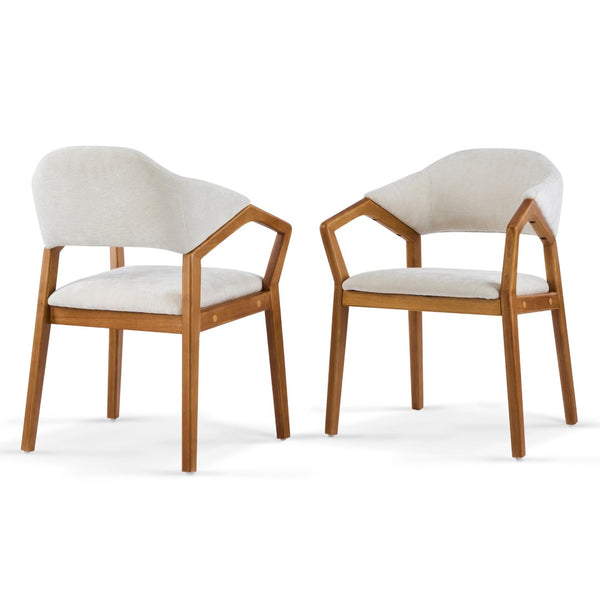English Elm Indoor Chenille Upholstered Arm Dining Chairs Set of 2 with Bentwood Teak Frame N779P370761B