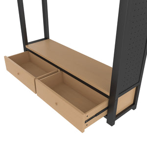 English Elm Full Size Loft Bed Frame With Integrated Wardrobe, Storage Shelves, And Pegboard For Smart Living W1580S00232