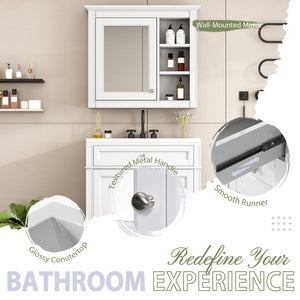 English Elm 30'' Bathroom Vanity Set With Sink, Modern Storage Cabinet, Mirror & 3 Drawers For Efficient Organization SW000127AAK-3