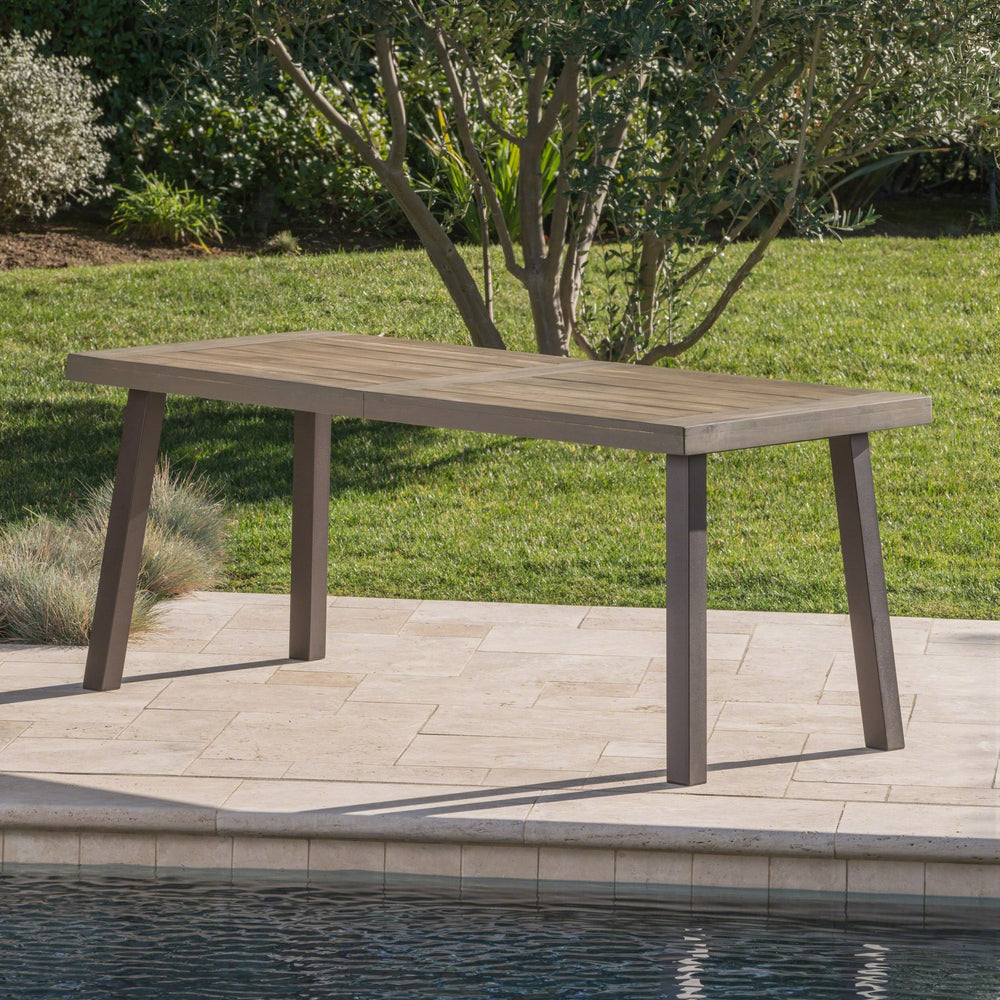 English Elm Christopher Knight Home® - Della Outdoor Acacia Wood Dining Table with Slatted Top, Weather-Resistant Grey Finish & Metal Legs 57192.00GRY