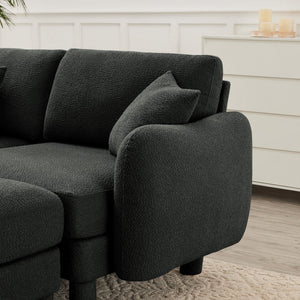 English Elm Boucle Chic 2-Seater Loveseat Sofa With Shell-Shaped Armrests & Removable Ottoman In Dark Gray W3041S00299