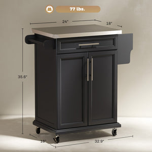 English Elm Rolling Kitchen Island Cart with Stainless Steel Top Spice Rack and Locking Wheels T3971P428088