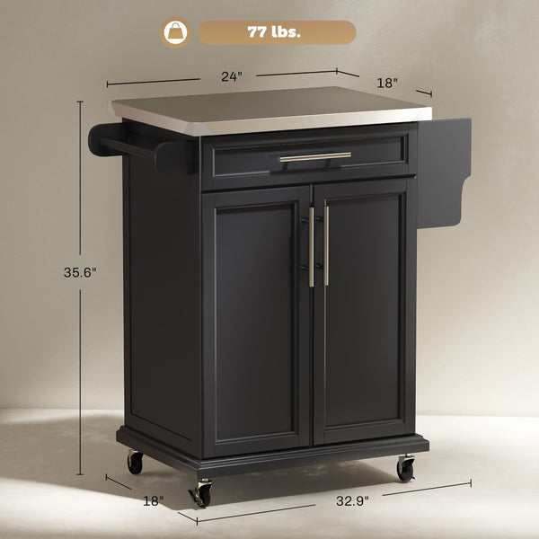 English Elm Rolling Kitchen Island Cart with Stainless Steel Top Spice Rack and Locking Wheels T3971P428088