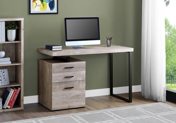 English Elm Computer 48" Desk with Reversible Left/Right Layout, File Drawer & Closed Storage, Metal Legs, Modern taupe 52 L x 27 W x 7 H B2710P219748