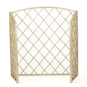 English Elm Christopher Knight Home® - FIRE Amiyah 3-Panel Iron Fireplace Screen - Decorative Protective Mesh Shield for Hearth Safety and Style Gold 61127.00GLD