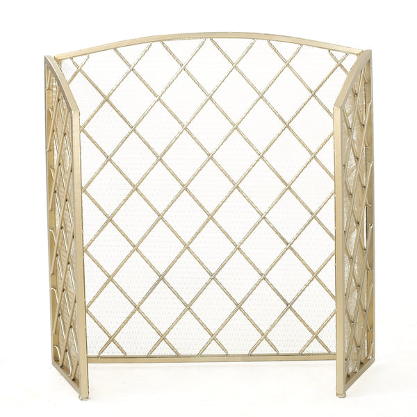 English Elm Christopher Knight Home® - FIRE Amiyah 3-Panel Iron Fireplace Screen - Decorative Protective Mesh Shield for Hearth Safety and Style Gold 61127.00GLD