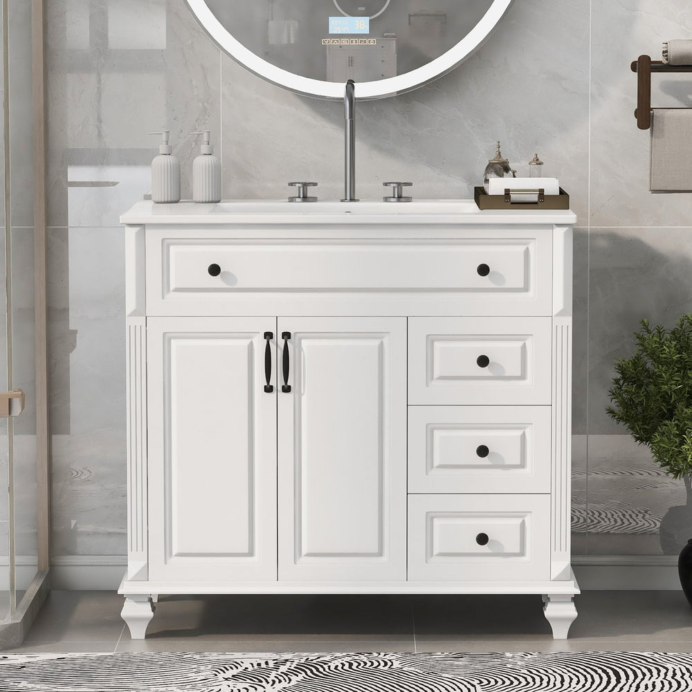 English Elm 36" Elegant Bathroom Vanity With Ceramic Sink, Solid Wood Cabinet, Modern Storage & Black Handles N725P356069K
