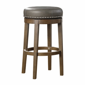 English Elm Round Swivel Stool Set of 2 with Black Faux Leather Seat, Nailhead Trim & Solid Wood Legs, 19.5" H Brown Gray 35.75 L x 23.25 W x 9.5 H B011P201573