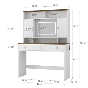 English Elm Farmhouse Vanity with Lighted Mirror Drawers and Styling Tool Storage for Bedroom W1321P423039