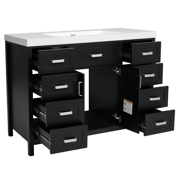 English Elm Christopher Knight Home® - 48" Bathroom Vanity with Sink Combo | 2 Doors 8 Soft-Close Drawers, Resin Top, Pine Legs Black N759S337621B