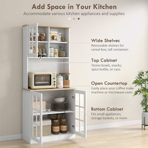 English Elm Homcom 72" Freestanding Kitchen Pantry Cabinet With Hutch, Adjustable Shelves & Elegant Design W2225P217930