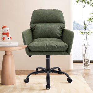 English Elm Artificial ergonomic PU leather office chair with high-density foam, stain-resistant, adjustable height support and modern minimalist design for home and workspace comfort Green W2311P282362