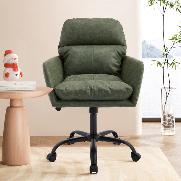 English Elm Artificial ergonomic PU leather office chair with high-density foam, stain-resistant, adjustable height support and modern minimalist design for home and workspace comfort Green W2311P282362