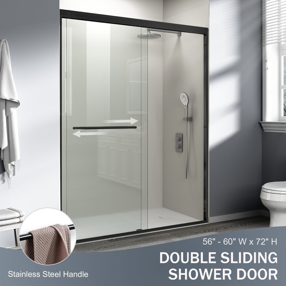 English Elm 56" Frameless Sliding Shower Door Tempered Glass Soft Close Matte Hardware Alcove Fit W1920P385320