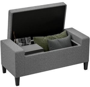 English Elm Upholstered Storage Bench with Lift Top Linen Fabric Seat and Rubberwood Legs T3971P416408