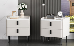 English Elm Nightstands with Marble-Pattern Top and Raised Guard, 2-Drawer Modern Bedside Tables for Storage Elegance White 23.4 L x 18.5 W x 9.06 H N733S332142K