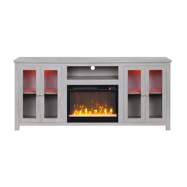 English Elm Ellington 74" TV Stand Console with Realistic Electric Fireplace, Heater, LED Ambiance, Storage B061P296416