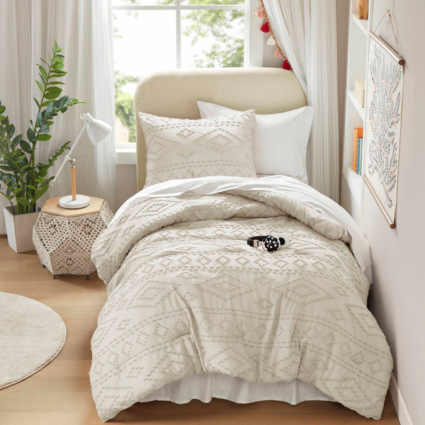 JLA Home 510 Design - Comforter Tufted Boho Mini Set with Brushed Microfiber Reverse, OEKO‑TEX Certified, Lightweight Cozy Layer Beige AM10-0542