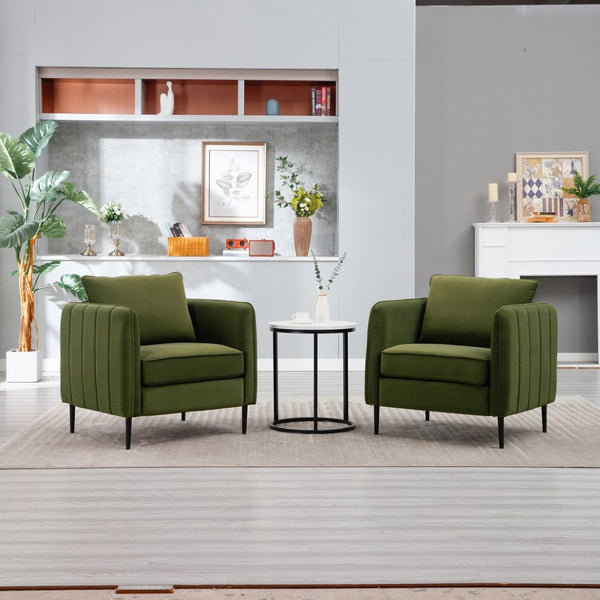 English Elm Accent Velvet Armchair Mid-century Modern Plush Seat with Metal Legs for Any Room Green W3244P325833