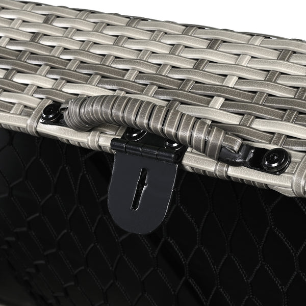 English Elm K&K 200 Gallon Wicker Deck Box with Lockable Lid, Hydraulic Pistons, Wheels, Weatherproof Storage Grey N707P245457G