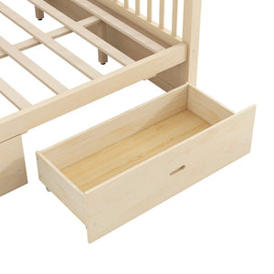 English Elm Wooden Canopy Queen Bed Solid Frame with Built-in Storage Drawers Slatted Base Natural N7090005037N