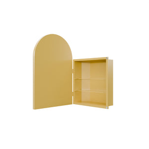 English Elm 18x24 Metal Corner Medicine Cabinet with Arched Mirror, Adjustable Glass Shelves, Moisture-Proof Organizer Golden W1435P312261