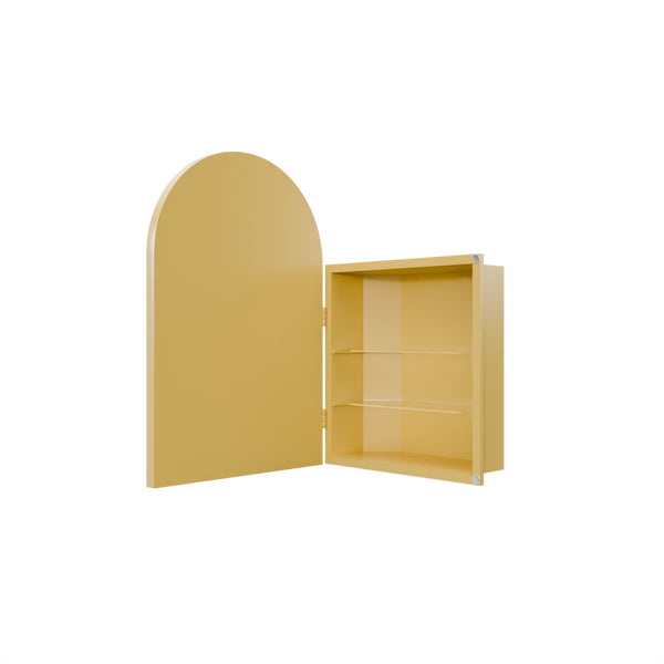 English Elm 18x24 Metal Corner Medicine Cabinet with Arched Mirror, Adjustable Glass Shelves, Moisture-Proof Organizer Golden W1435P312261