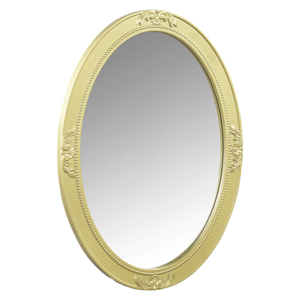 English Elm Luxury Makeup Vanity Desk with Oval Mirror and Engraved Floral Frame, Velvet Jewelry Tray, Durable Drawers and Elegant Console for Bedroom & Living Room Decor Gold N844P292481G