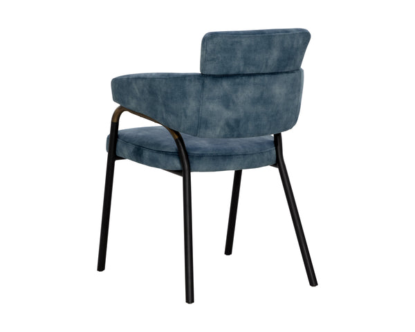 Sunpan Sharqui Dining Armchair – Luxurious Contemporary Design with Black Metal Legs and Bronze Armrest Accent Nono Petrol