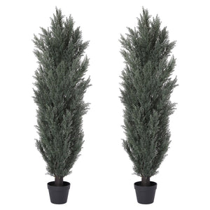 English Elm 5ft Faux Cypress Trees Set of 2 Realistic Tall Greenery for Entryway or Patio W2945P322200