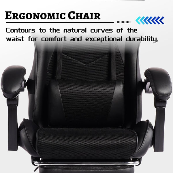 English Elm Deepfurniture Racing Style Gaming Chair Pu Leather Massage Lumbar Footrest Home Office Black W3860P428636