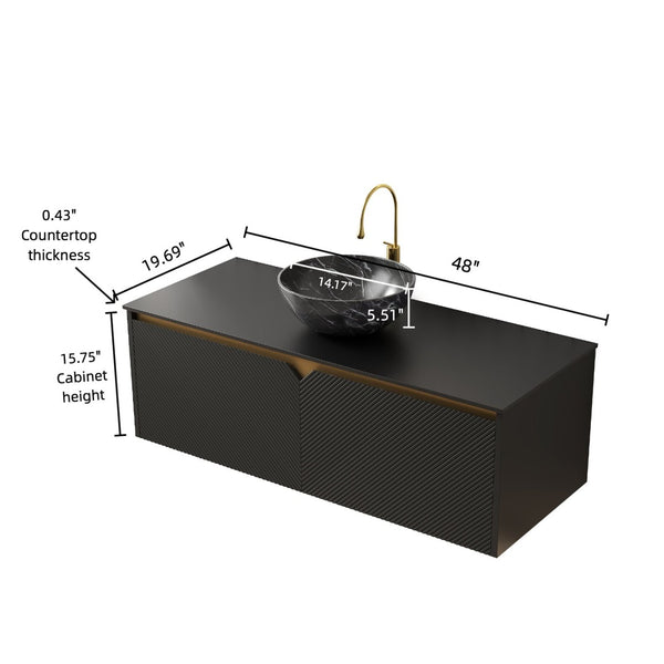 English Elm Ruben 48" Modern Floating Bathroom Vanity With Black Ceramic Vessel Sink & Durable Stone Top Design W2615S00321-GIGA