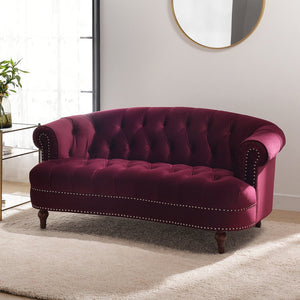 English Elm Jennifer Taylor Home - La Victorian Chesterfield Loveseat in Luxurious Velvet with Nailhead Trim, Solid Hardwood Frame, 70" Burgundy B2719P238184