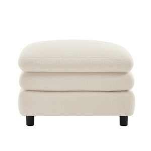 English Elm Vitoria Curved Modular Ottoman in Plush Teddy Fleece for Contemporary Living Rooms Beige White W5656P454257