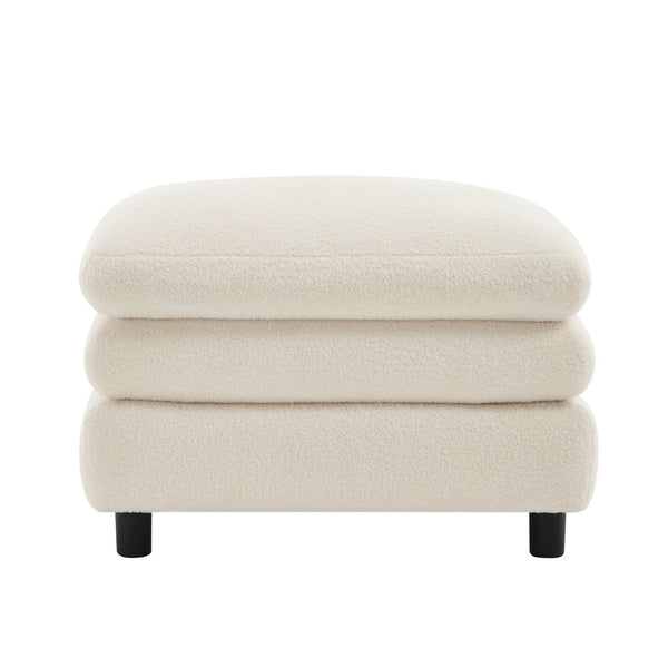 English Elm Vitoria Curved Modular Ottoman in Plush Teddy Fleece for Contemporary Living Rooms Beige White W5656P454257