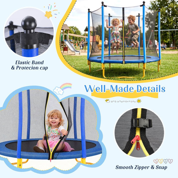 English Elm [without Basketball Hoop] 5.5 Ft Kids Trampoline with Safety Net and Foam Padded Poles Blue N739P443065C
