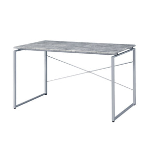 English Elm Faux Rectangular Writing Desk with Faux Concrete Top, Sleek Metal Base for Ergonomic, Organized Workspaces Silver B016P311786