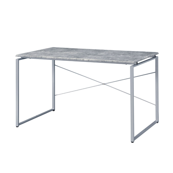 English Elm Faux Rectangular Writing Desk with Faux Concrete Top, Sleek Metal Base for Ergonomic, Organized Workspaces Silver B016P311786