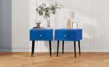 English Elm Modern Nightstands Set Of 2 With Drawer and Crystal Handle, Elegant Rivet Velvet Design Bedside Table For Bedroom, Blue