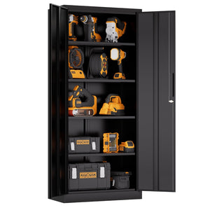 English Elm 72"h Steel Locking Storage Cabinet 4 Adjustable Shelves Powder Coated Garage Office W2735P457281