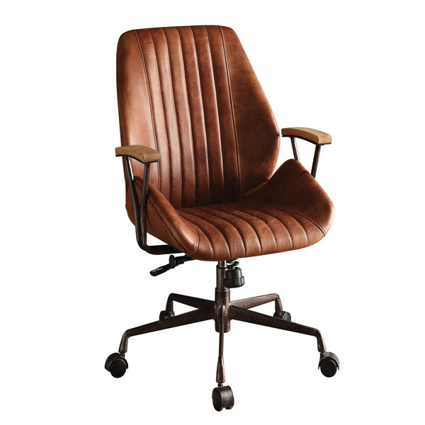 English Elm Cocoa Executive Swivel Office Chair with Top-Grain Leather, Wooden Armrests, Pneumatic Lift Comfort B062P182754