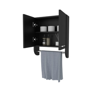 English Elm Goodyear Melamine Medicine Cabinet with Towel Bar, Black — 2 Doors, 2 Shelves, Moisture-Resistant Organizer B128P237153
