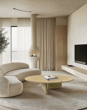 English Elm Glod Yellow Beige Marble Coffee Table - Handcrafted Luxury Design, Modern Minimalist 90Cm Centerpiece W1696P262767