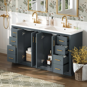 English Elm 60'' Bathroom Vanity Set With Ceramic Sink - Stylish Solid Wood Frame, Soft-Closing Drawers & Doors N710SS00001C