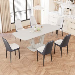 English Elm 62.99-78.74" Expandable Dining Table Set For 2-8 With 6 Padded Chairs – Stylish & Versatile Design! W2189S00717