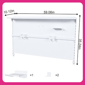 English Elm Metal Pegboard Workstation Organizer Dual Monitor Arms Powder Coated Steel Gaming Desk White W2700P346781